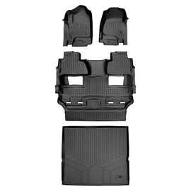 SMARTLINER Custom Fit Floor Mats 2 Rows and Cargo Liner Behind 2nd Row Set Black 2015 Tahoe / Yukon with 2nd Row Bucket Seats (SA0136/B0444/D0153)