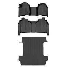 Load image into Gallery viewer, SMARTLINER Floor Mats 2 Rows &amp; Truck Bed Mat Set Compatible with 2019-2024 1500 Silverado/Sierra Crew Cab with 1st Row Bench Seat (SA0401/B0400/J0400)