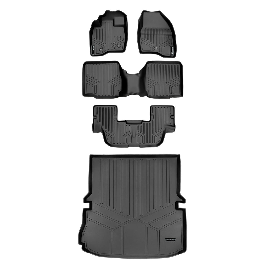 SMARTLINER Floor Mats 3 Rows and Cargo Liner Behind 2nd Row Set Black Compatible With 2011-2014 Ford Explorer with 2nd Row Center Console (SA0082/B0109/C0082/D0082)