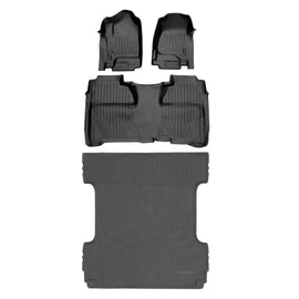 SMARTLINER Floor Mats 2 Rows and Truck Bed Liner Set Black Compatible With 2014-2018 Silverado / GMC Sierra Only Fits Drop-in Bedliner (SA0136/B0136/K0136)