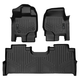 SMARTLINER Custom Fit Floor Mats 2 Row Liner Set Black Compatible With 2021-2025 Ford F-150 SuperCrew Cab with 1st Row Bucket Seats & 2nd Row Under Seat Storage (SA0167/B0624)