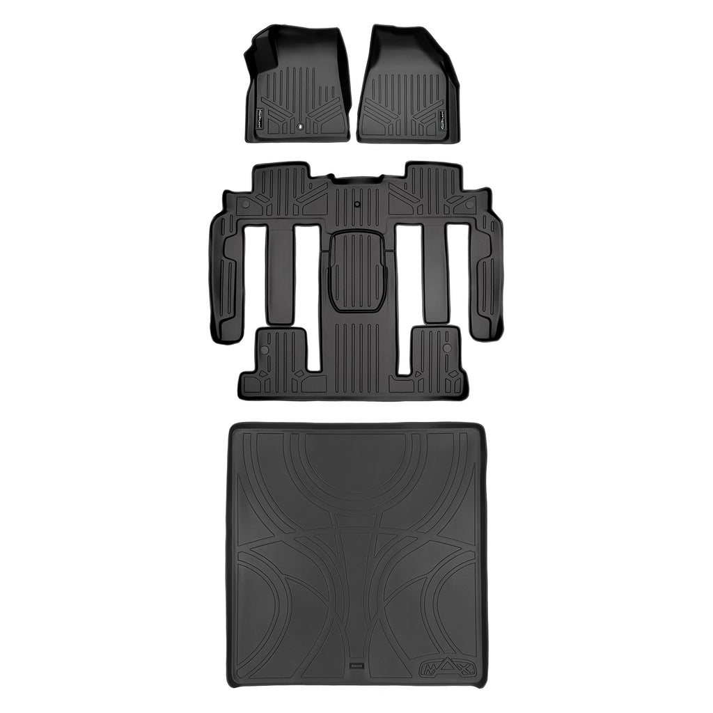 SMARTLINER Floor Mats 3 Rows and Cargo Liner Behind 2nd Row Set Black Compatible With GMC Acadia/Saturn Outlook with 2nd Row Bucket Seats (SA0043/B0326/D0162)