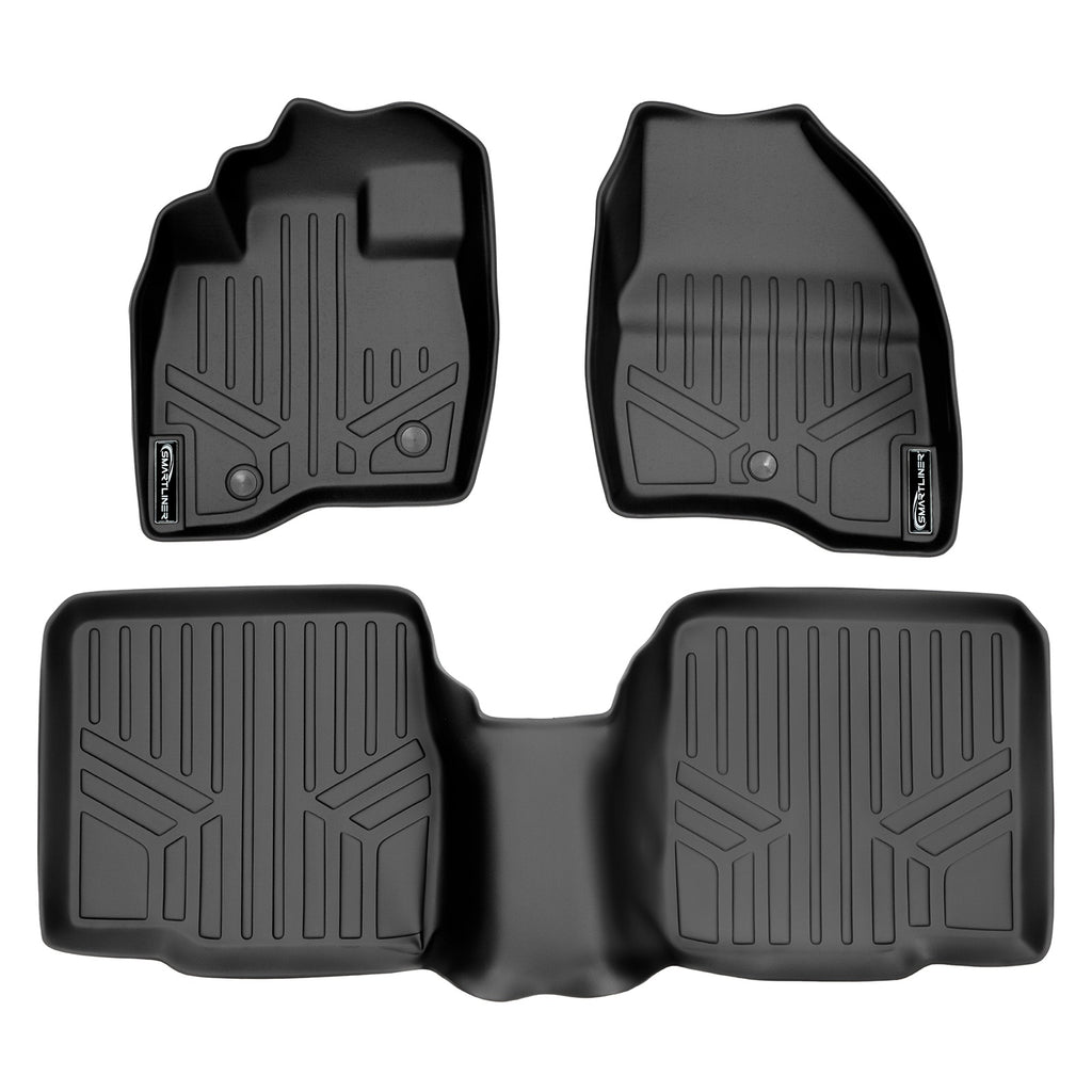 SMARTLINER Custom Fit Floor Mats 2 Row Liner Set Black Compatible With 2017-2019 Ford Explorer without 2nd Row Center Console (SA0245/B0082)