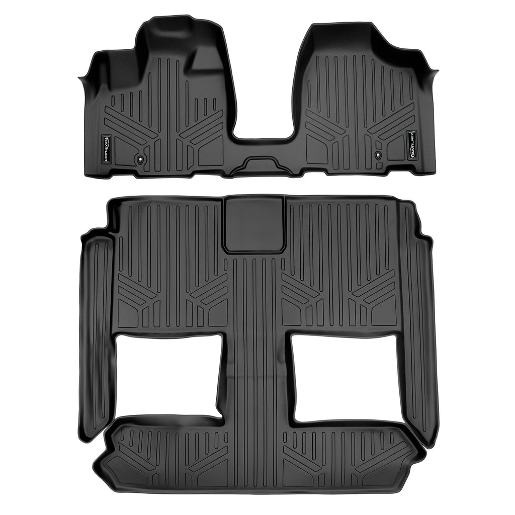 SMARTLINER Floor Mats 3 Row Liner Set Black Compatible With 2008-2020 Dodge Grand Caravan / Chrysler Town & Country (SA0213/B0046)
