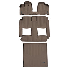 SMARTLINER Floor Mats 3 Rows and Cargo Liner Behind 2nd Row Set Tan Compatible With 2008-2020 Caravan / Town & Country (SA1213/B1046/D1181)