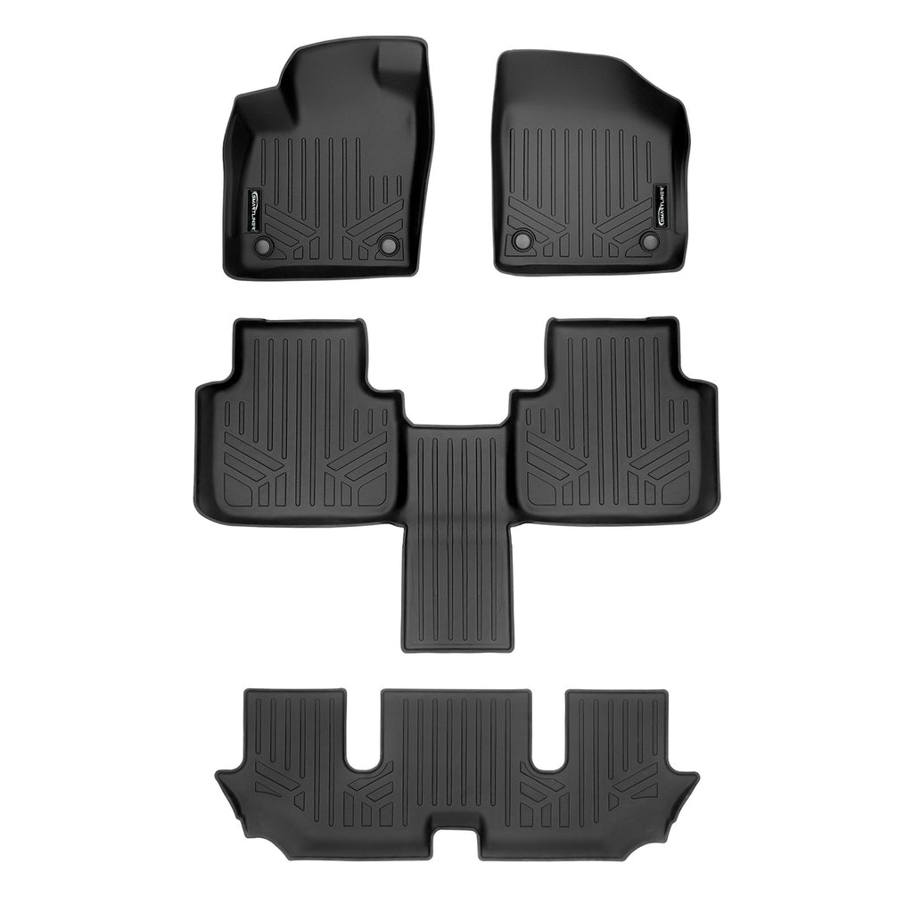 SMARTLINER Floor Mats 3 Row Liner Set Black Compatible With 2018-2022 Atlas with 2nd Row Bucket Seats without Fender Premium Audio (SA0300/B0443/C0443)
