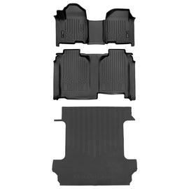 SMARTLINER 2 Row Floor Mats & Truck Bed Mat Set Compatible with Vinyl Floor 19-24 Silverado/Sierra 1500 Crew Cab with 1st Row Bench Seat (SA0458/B0457/J0400)