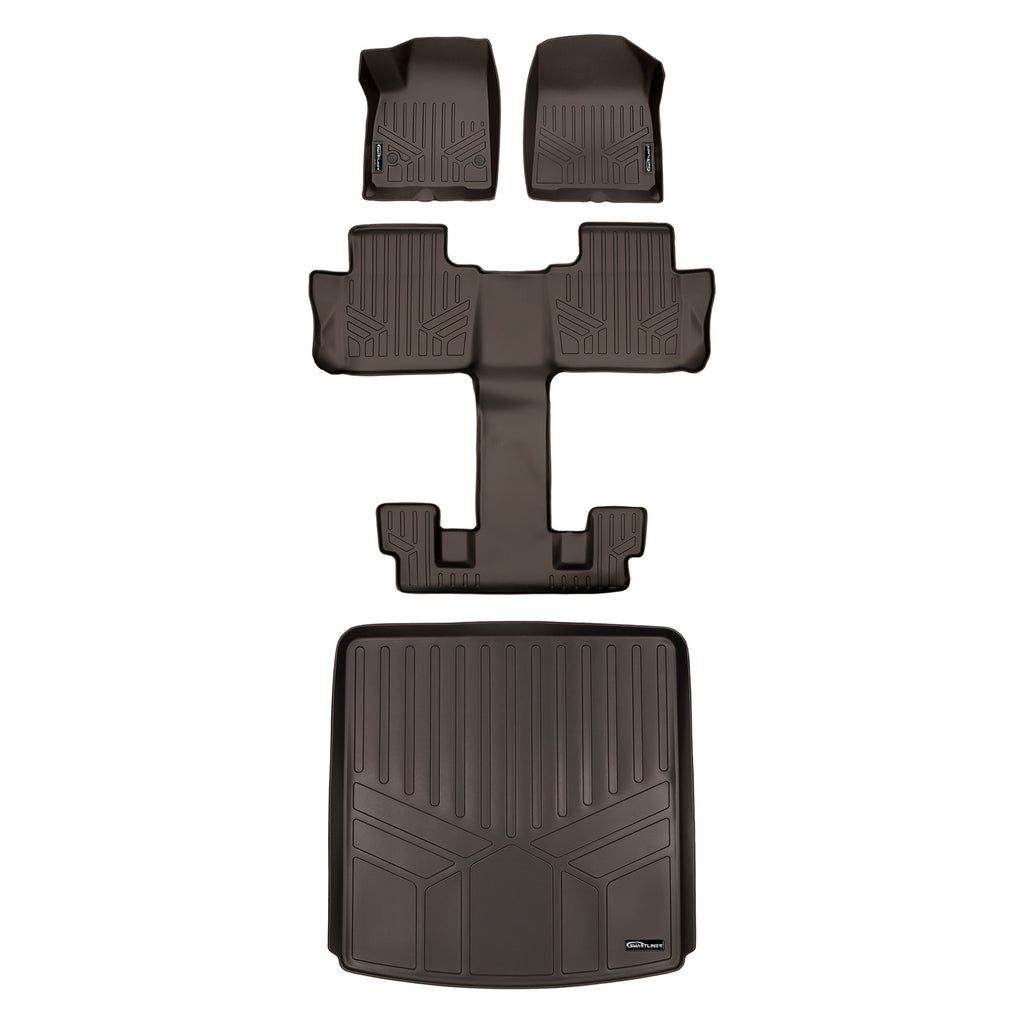 SMARTLINER Floor Mats 3 Rows and Cargo Liner Behind 2nd Row Set Cocoa Compatible With 2017-2021 GMC Acadia with 2nd Row Bucket Seats (SA3230/B3230/D3230)