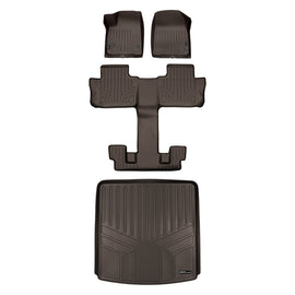 SMARTLINER Floor Mats 3 Rows and Cargo Liner Behind 2nd Row Set Cocoa Compatible With 2017-2021 GMC Acadia with 2nd Row Bucket Seats (SA3230/B3230/D3230)