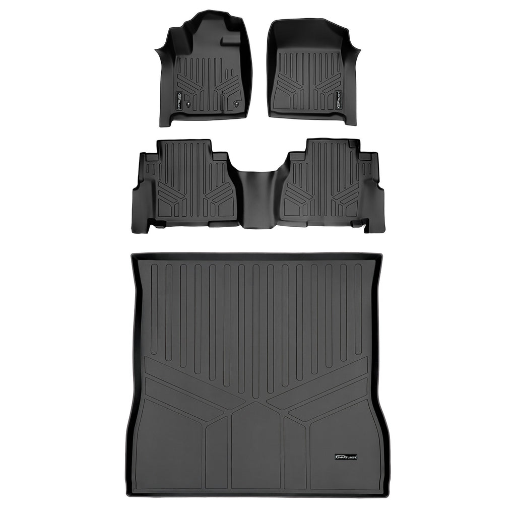 SMARTLINER Custom Floor Mats and Cargo Liner Behind 2nd Row Set Black Compatible With 2008-2011 Toyota Sequoia with Bench Seat (SA0272/B0272/D0272)