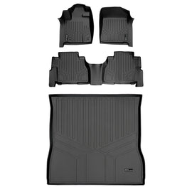 SMARTLINER Custom Floor Mats and Cargo Liner Behind 2nd Row Set Black Compatible With 2008-2011 Toyota Sequoia with Bench Seat (SA0272/B0272/D0272)