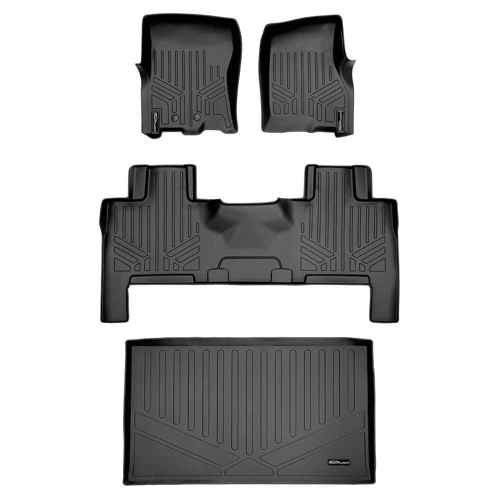 SMARTLINER Custom Fit Floor Mats and Cargo Liner Behind 3rd Row Set Black Compatible With 2011-2017 Expedition EL / Navigator L (SA0183/B0183/E0185)