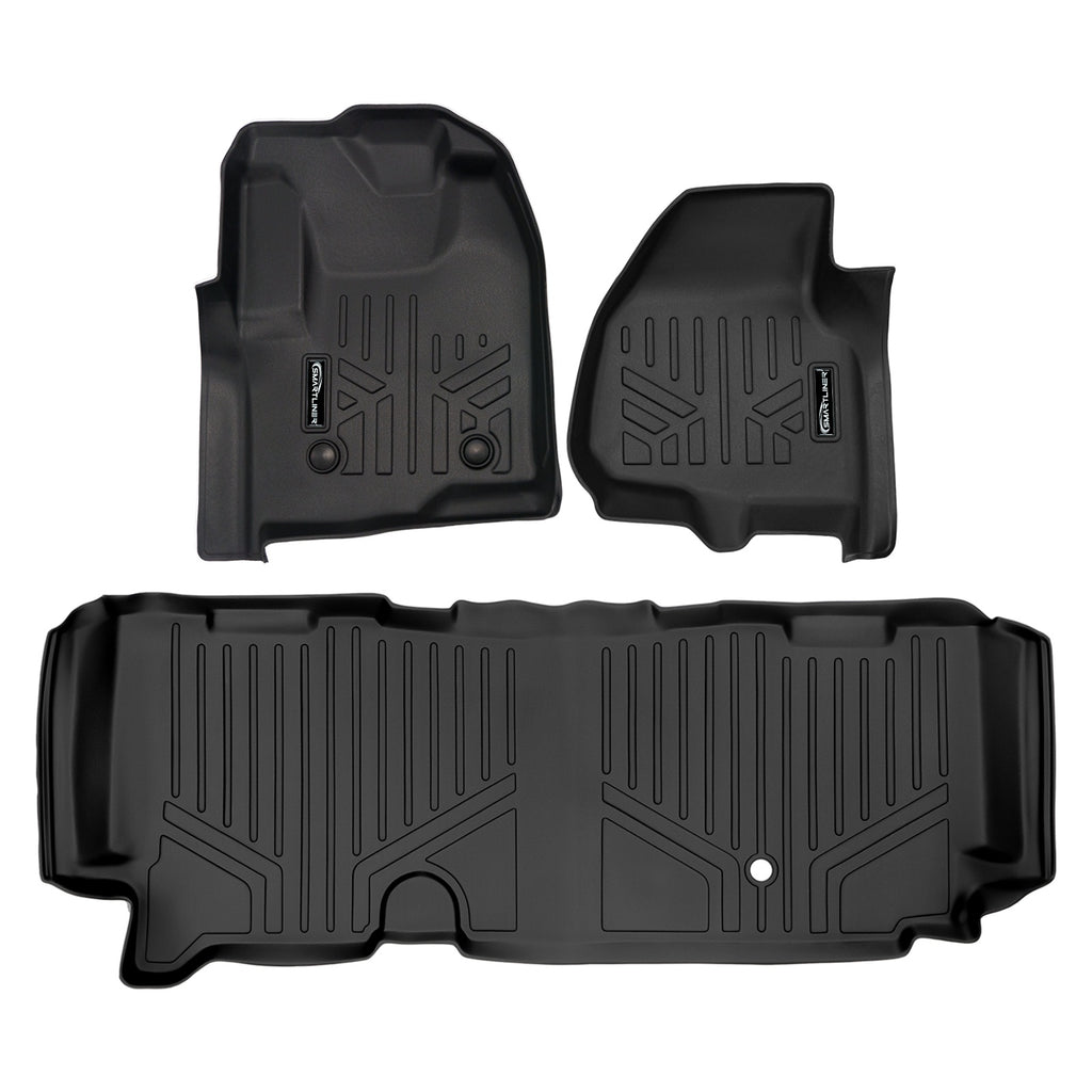 SMARTLINER Custom Floor Mats Liner Set Black Compatible With 2011-2012 F-250/F-350 Super Duty SuperCab with Depressed Drivers Side Pedal (SA0042/B0091)