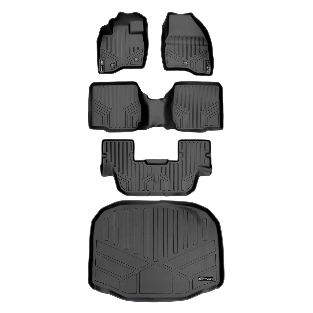 SMARTLINER Floor Mats 3 Rows and Cargo Liner Behind 3rd Row Set Black Compatible With 2011-2014 Ford Explorer with 2nd Row Center Console (SA0082/B0109/C0082/E0082)