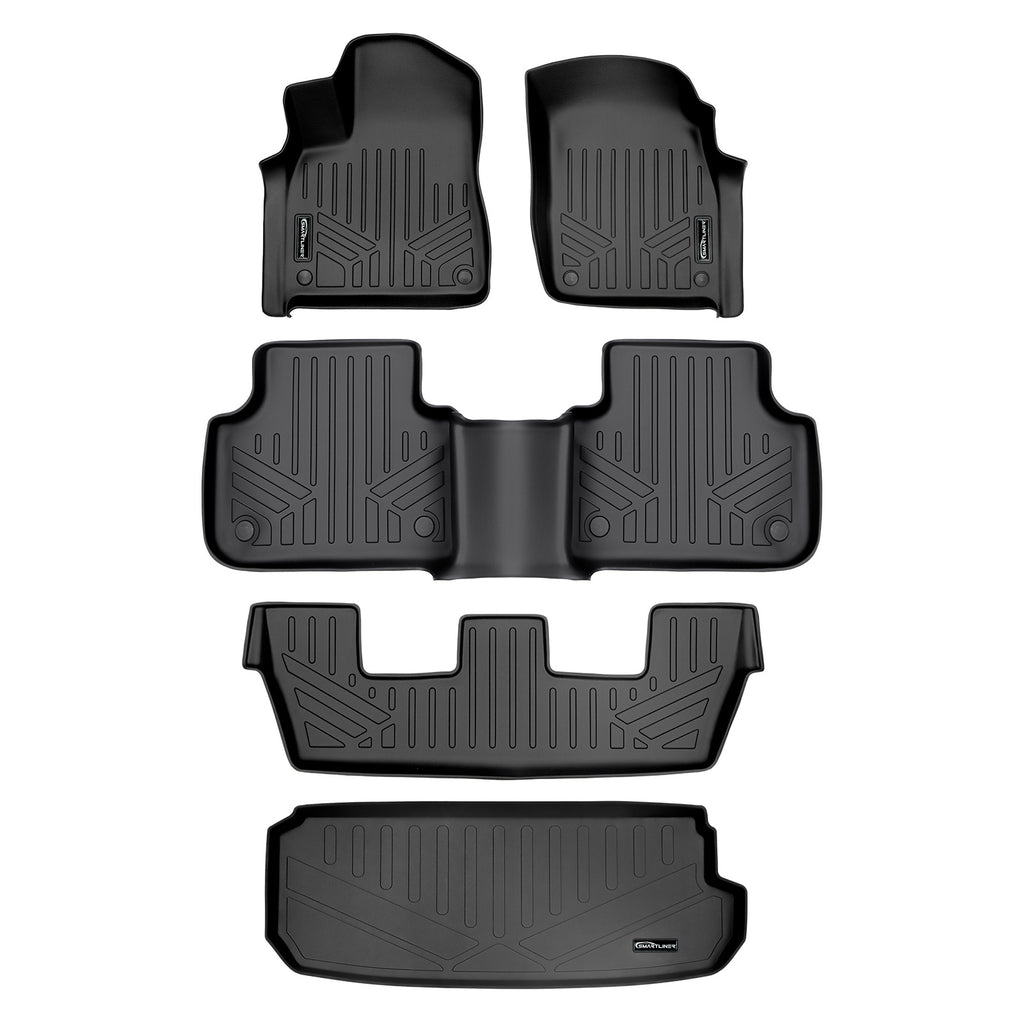 SMARTLINER Custom Fit All Weather Protection Black 3 Row Floor Liners & Cargo Liner behind the 3rd Row Seats Compatible With 2017-2025 Audi Q7/SQ7 (SA0364/B0364/C0364/E0364)