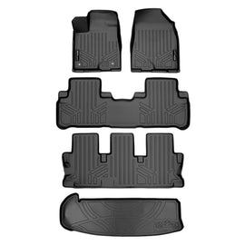 SMARTLINER Floor Mats 3 Rows and Cargo Liner Behind 3rd Row Set Black Compatible With 2014-2019 Toyota Highlander with 2nd Row Bench Seat (SA0152/B0152/C0152/E0152)