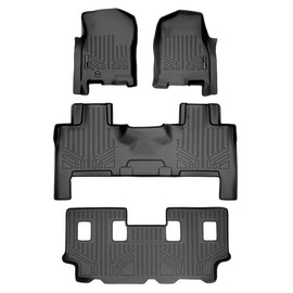SMARTLINER Floor Mats 3 Row Liner Set Black Compatible With 2007-2010 Expedition EL / Navigator L with 2nd Row Bench Seat or Console (SA0346/B0183/C0185)