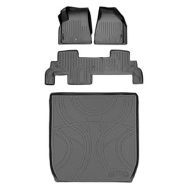 SMARTLINER Custom Floor Mats 2 Rows and Cargo Liner Behind 2nd Row Set Grey Compatible With Traverse / Enclave with 2nd Row Bench Seat (SA2043/B2043/D2043)
