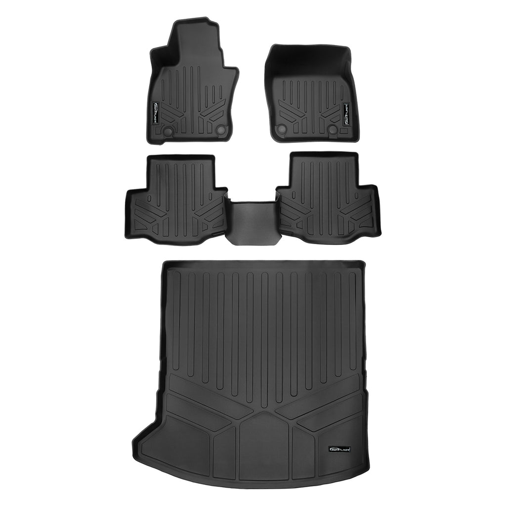 SMARTLINER Custom Fit All Weather Protection Black 2 Rows and Cargo Liner Behind 2nd Row Set Compatible With 2024 Mazda CX-90 Hybrid/ Plug-In Hybrid (SA0716/B0716/D0716)