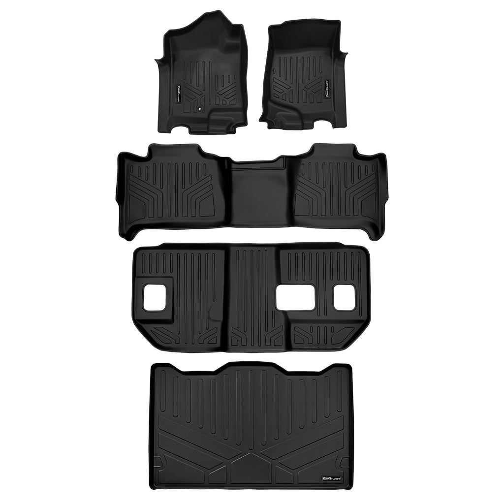 SMARTLINER Custom Fit Floor Mats 3 Rows and Cargo Liner Behind 3rd Row Black Compatible With 2007-2014 Suburban / Yukon XL (SA0015/B0015/C0015/E0238)