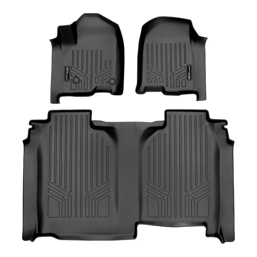 SMARTLINER Custom Fit 2 Row Black Floor Liner Set Compatible With 2019-2024 Silverado/Sierra 1500 & 2020-2024 Silverado/Sierra 2500/3500 (SA0400/B0457)