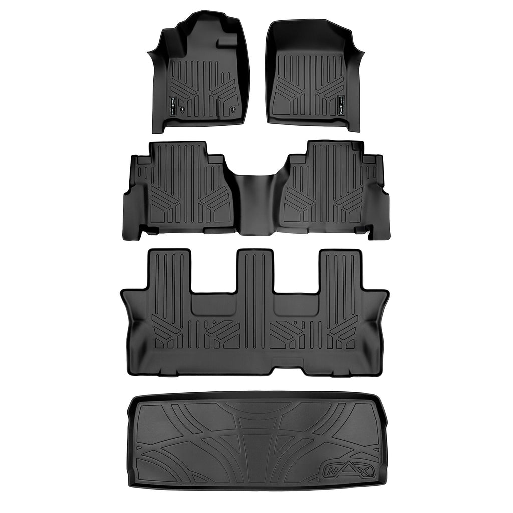 SMARTLINER Custom Fit Floor Mats and Cargo Liner Behind 3rd Row Set Compatible With 2008-2011 Toyota Sequoia with 2nd Row Bench Seat (SA0272/B0272/C0272/D0028)