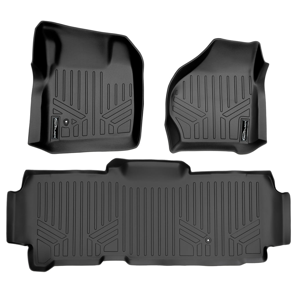 SMARTLINER Custom Fit Floor Mats 2 Row Liner Set Black Compatible With 1999-2007 Ford F-250 / F-350 Super Duty SuperCab (SA0176/B0297)