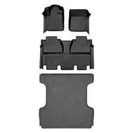 SMARTLINER 2 Row Floor Mats & Truck Bed Mat Set Compatible With 2014-2021 Toyota Tundra CrewMax Cab (SA0108/B0155/K0155)