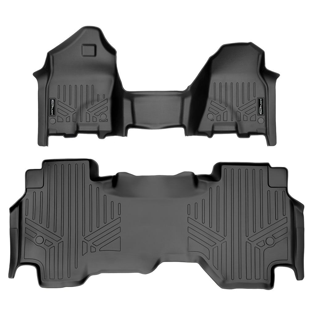 SMARTLINER Custom Floor Mats Liner Set Black Compatible With 19-20 Ram 1500 Quad Cab Vinyl Floor with 1st Row Bench Seat (SA0427/B0370)
