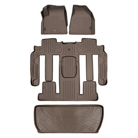 SMARTLINER Custom Fit Floor Mats 3 Rows and Cargo Liner Behind 3rd Row Set Tan Compatible With 2008 Enclave with 2nd Row Bucket Seats (SA1043/B1326/D1044)