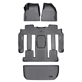 SMARTLINER Custom Fit Floor Mats 3 Rows and Cargo Liner Behind 3rd Row Set Grey Compatible With 2008 Enclave with 2nd Row Bucket Seats (SA2043/B2326/D2044)