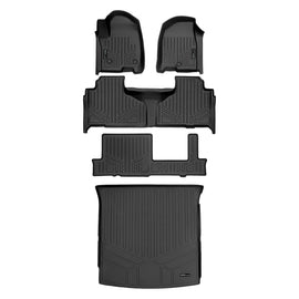 SMARTLINER 3 Row Floor Mats & Cargo Liner Behind 2nd Row Set Compatible With 2021-2024 Tahoe/Yukon w/ 2nd Row Bench Seat (SA0524/B0525/C0525/D0524)