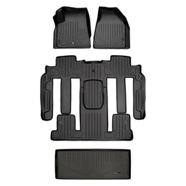 SMARTLINER Floor Mats 3 Rows and Cargo Liner Behind 3rd Row Set Black Compatible With GMC Acadia/Saturn Outlook with 2nd Row Bucket Seats (SA0043/B0326/E0162)