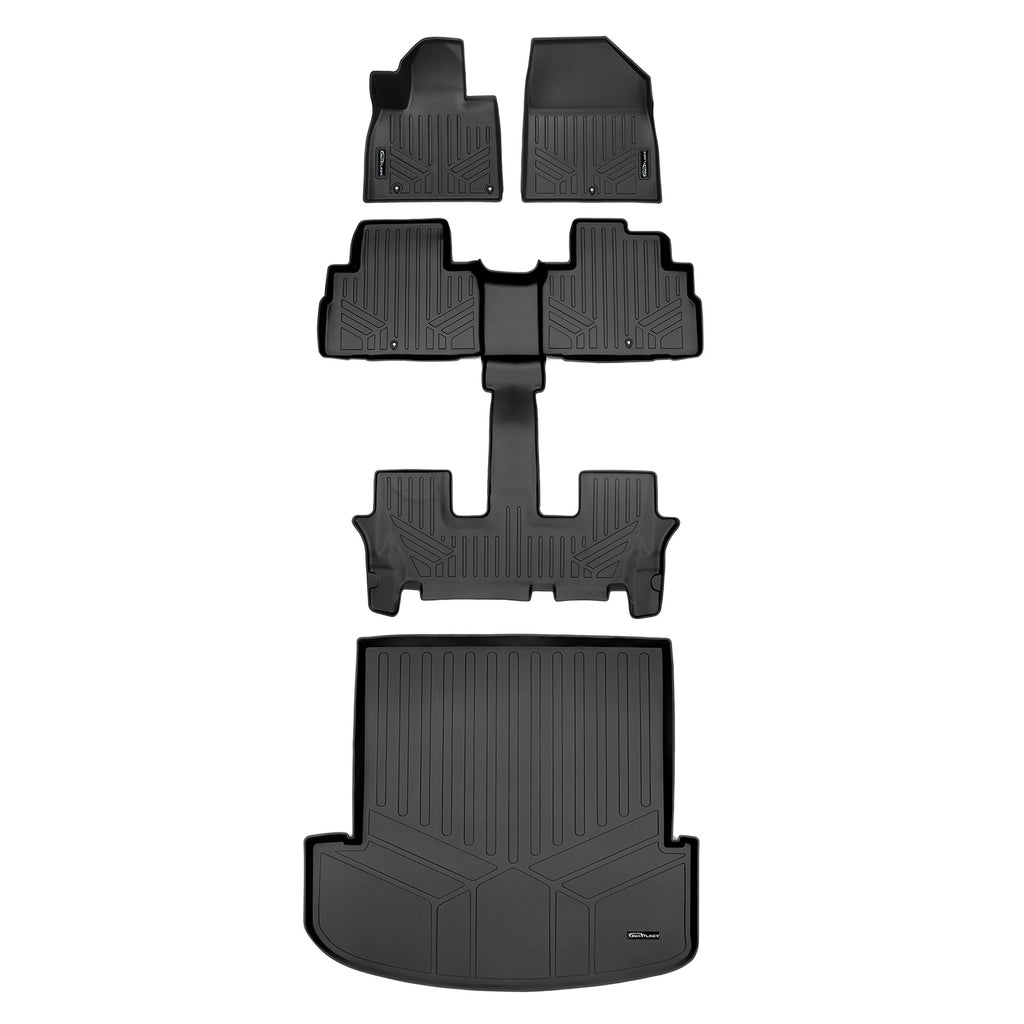 SMARTLINER All Weather Custom Fit Black 3 Row & Cargo Liner Behind the 2nd Row Floor Mat Liner Set Compatible With 2020-2023 Kia Telluride with 2nd Bucket Seats Without Center Console (SA0417/B0447/D0417)