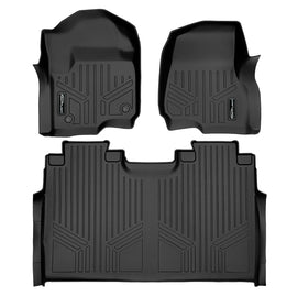 SMARTLINER Custom Fit Black 2 Row Floor Liner Set Compatible With 2017-2024 Ford F-250|F-350 Super Crew Cab with 1st Row Bucket Seats with no 2nd Row Under Seat Storage (SA0246/B0167)