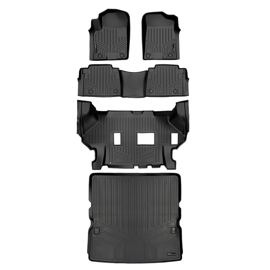 SMARTLINER Custom Fit All Weather Protection Black 3 Row Floor Liners & Cargo Liner behind the 2nd Row Seats Compatible With 2019-2024 Infiniti QX80 (SA0504/B0504/C0504/D0242)