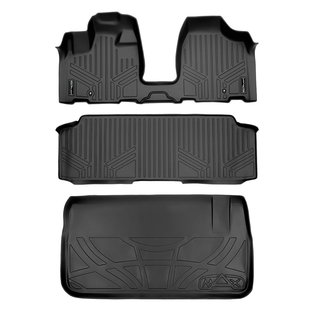 SMARTLINER Floor Mats and Cargo Liner Behind 3rd Row Set Black Compatible With 2008-19 Caravan / Town & Country (SA0213/B0220/D0046)