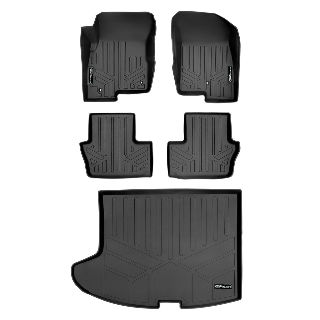 SMARTLINER Custom Floor Mats 2 Rows and Cargo Liner Set Black Compatible With 2017 Jeep Patriot with 1st Row Dual Driver Side Floor Hooks (SA0353/B0263/D0263)