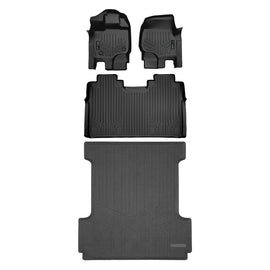 SMARTLINER Floor Mats 2 Rows - Truck Bed Mat Liner Set Black Compatible With 2015-2025 Ford F-150 Super Crew Cab w/ 1st Row Bench Seat (SA0167/B0188/K0167)