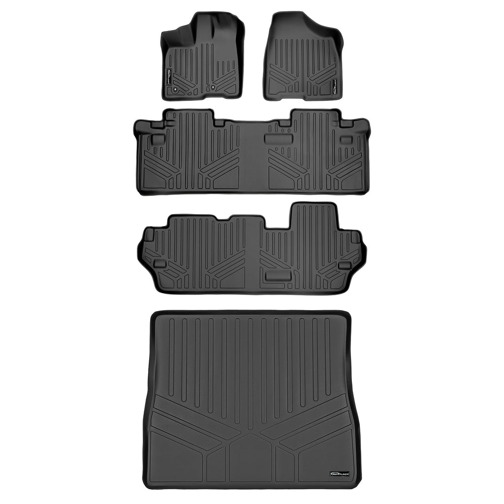 SMARTLINER Custom Floor Mats 3 Rows and Cargo Liner Behind 2nd Row Set Black Compatible With 2011-2012 Toyota Sienna 8 Passenger Model (SA0083/B0083/C0083/D0083)