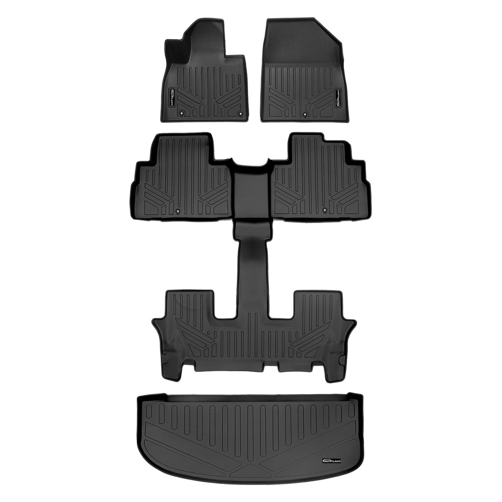 SMARTLINER All Weather Custom Fit Black 3 Row & Cargo Liner Behind the 3rd Row Floor Mat Liner Set Compatible With 2020-2023 Kia Telluride with 2nd Bucket Seats Without Center Console (SA0417/B0447/E0417)