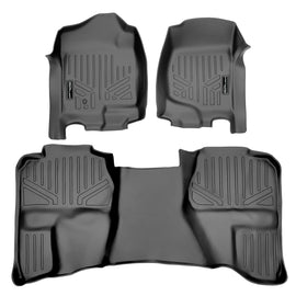 SMARTLINER Custom Fit Floor Mats 2 Row Liner Set Grey Compatible With 2007-2013 Silverado/Sierra 1500/2500/3500 HD Extended Cab (SA2015/B2097)