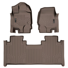 SMARTLINER Custom Fit Floor Mats 2 Row Liner Set Tan Compatible With 2015-2022 Ford F-150 SuperCab with 1st Row Bench Seats (SA1167/B1199)