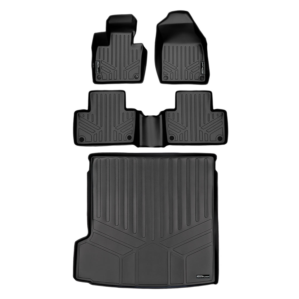 SMARTLINER Floor Mats 2 Rows and Cargo Liner Behind 2nd Row Set Black Compatible With 2016-2023 Volvo XC90 - No Plug-in Hybrid Models (SA0223/B0223/D0223)