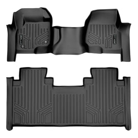 SMARTLINER Custom Floor Mats 2 Row Liner Set Black Compatible With 2017-2024 Ford F-250/F-350 Super Duty SuperCab with 1st Row Bench Seat (SA0298/B0199-P)
