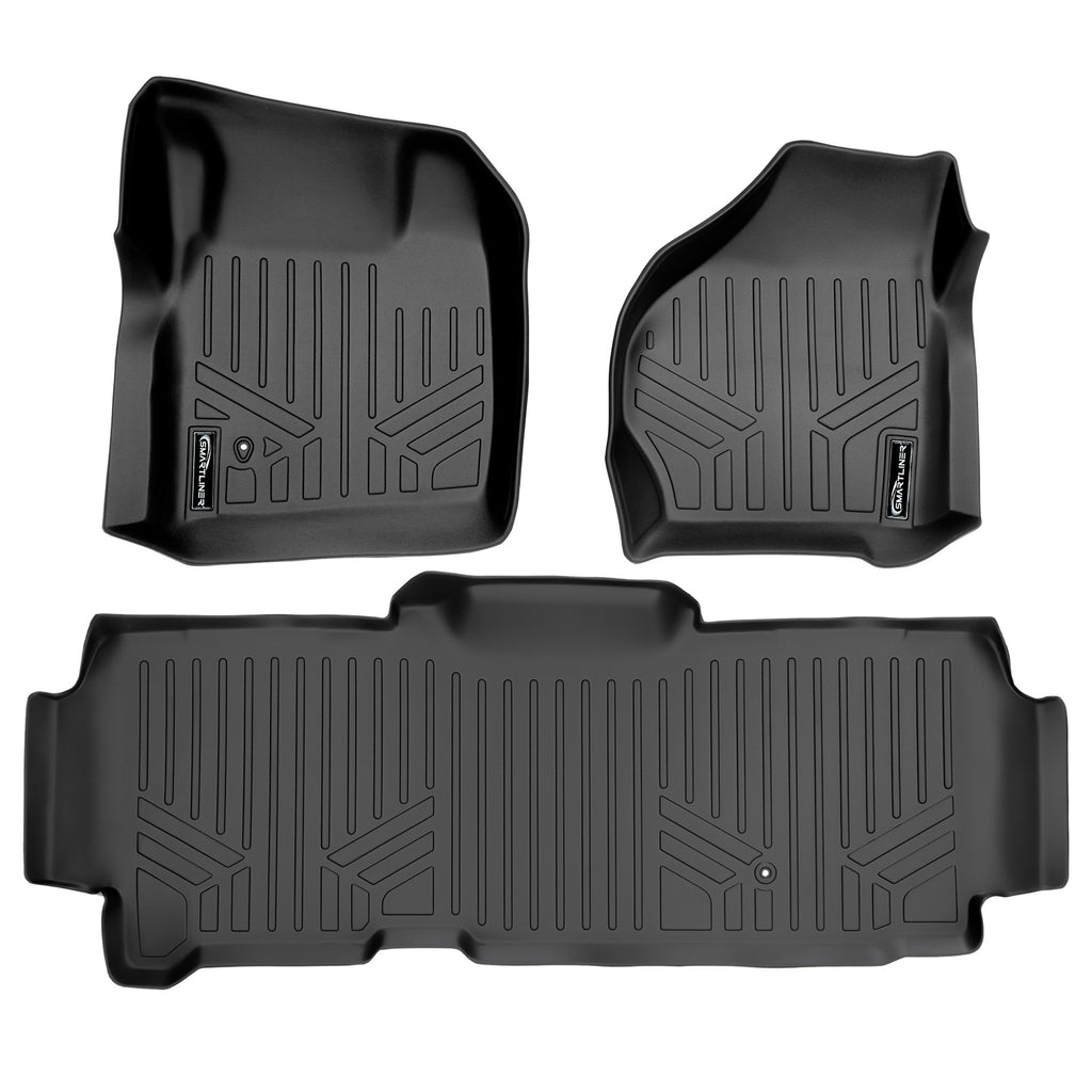 SMARTLINER Custom Fit Floor Mats 2 Row Liner Set Black Compatible With 2008-2010 Ford F-250 / F-350 Super Duty SuperCab (SA0177/B0297)