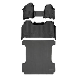 SMARTLINER Floor Mats 2 Rows - Truck Bed Mat Liner Set Black Compatible With 2019-2022 Ram 1500 Crew Cab w/ Rear Underseat Storage Only (SA0373/B0374/K0369)