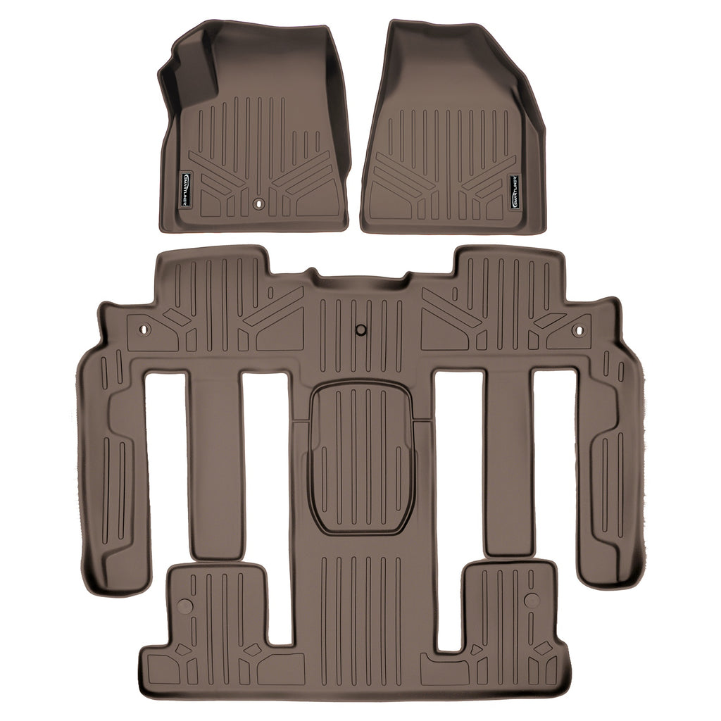 SMARTLINER Custom Fit Floor Mats 3 Row Liner Set Tan Compatible With Traverse / Enclave / Acadia / Outlook with 2nd Row Bucket Seats (SA1043/B1044-P)