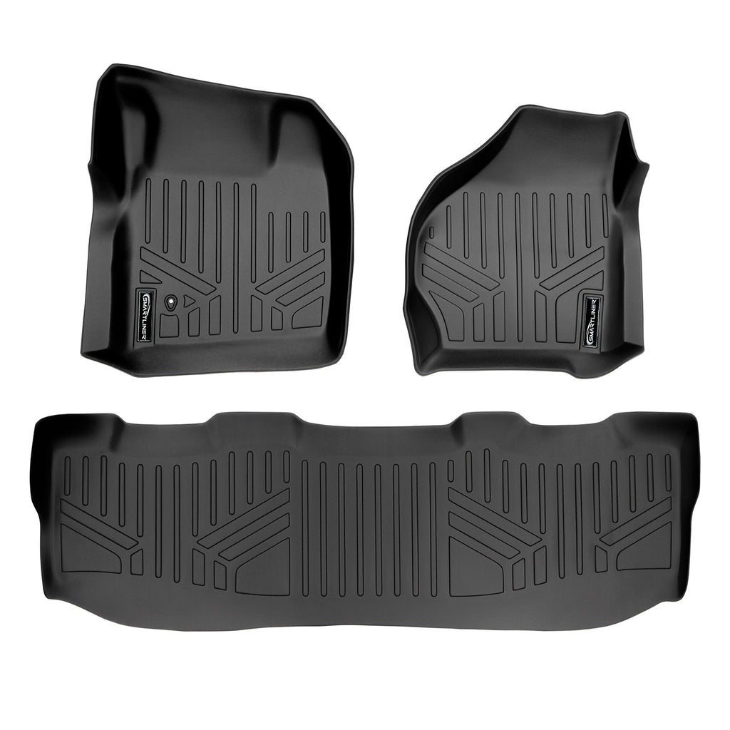 SMARTLINER Custom Fit Floor Mats 2 Row Liner Set Black Compatible With 2008-2010 Ford F-250 / F-350 / F-450 Super Duty Crew Cab (SA0177/B0176)
