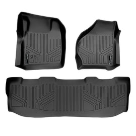 SMARTLINER Custom Fit Floor Mats 2 Row Liner Set Black Compatible With 2008-2010 Ford F-250 / F-350 / F-450 Super Duty Crew Cab (SA0177/B0176)